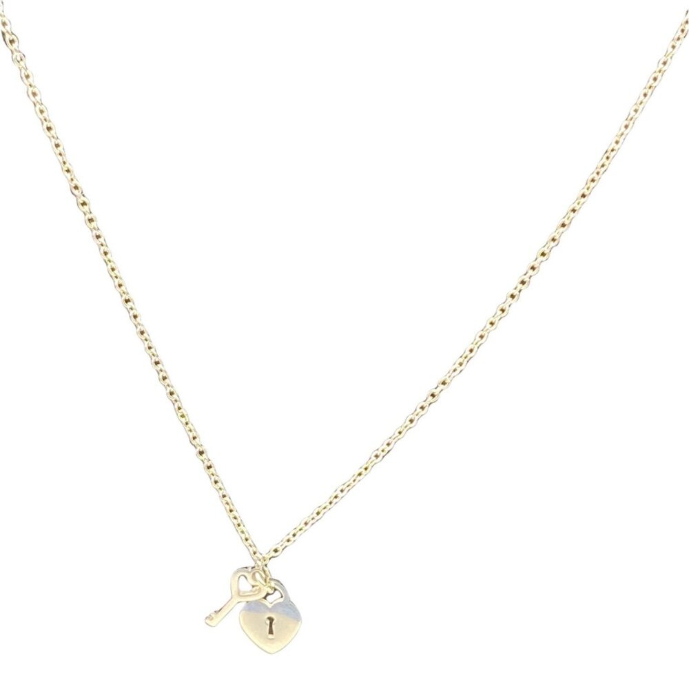Mini Heart‎ & Lock Necklace Titanium Steel Chain Adjustable Silver Tone